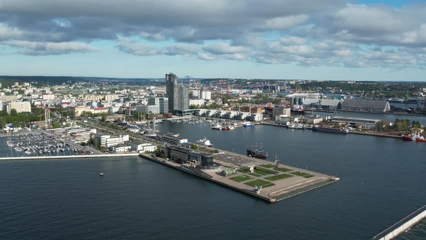Beautiful Aerial Panorama of Gdynia, Polish Seaside Cityscape