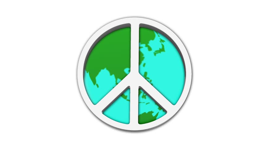 Animated peace symbol with a rotating green Earth globe. This seamless loop is ideal for intros about world peace, unity, and environmental awareness.