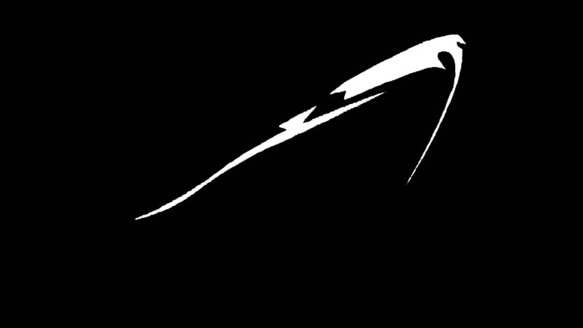 A stylized white swoosh arcs across a black background, conveying swift movement, a clean transition, or a dynamic reveal