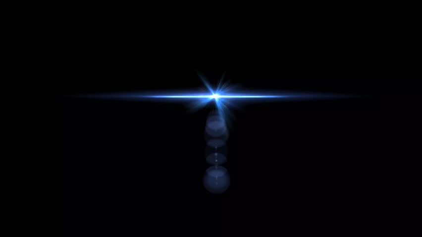 A vibrant blue light bursts and extends into a horizontal lens flare, creating a sleek, futuristic, and focused effect on a black background