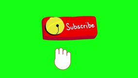 A hand-drawn animated call-to-action showing a finger clicking a red subscribe button and ringing the notification bell, on a seamless loop with a green screen for easy use in social media videos - Powered by Shutterstock - Get 15% off with code: PIKWIZARD15