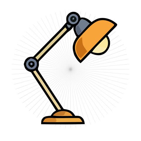 Table lamp with industrial dual-arm animated icon in flat illustration style