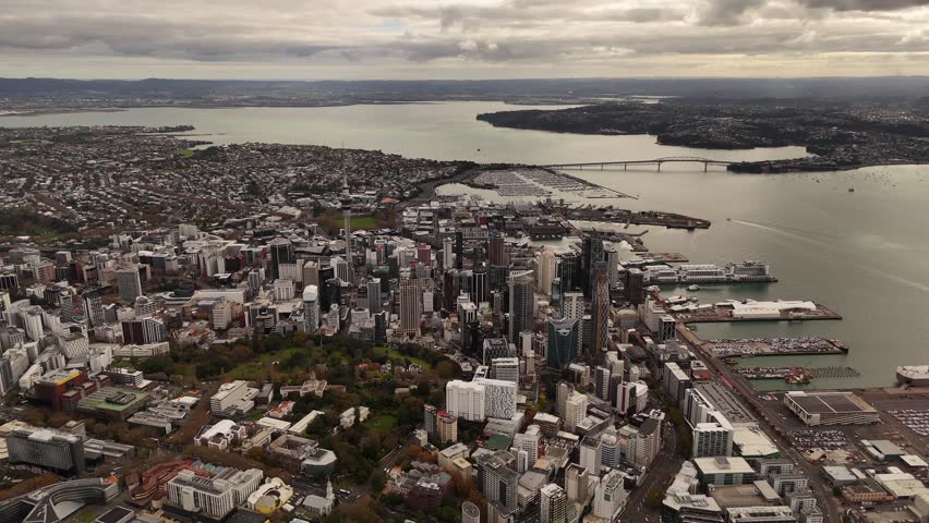 Auckland CBD, waterfront, and Waitemata Harbour, Harbour Bridge and surrounding suburbs, New Zealand