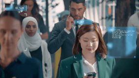 Computer Vision Technology Identifying Pedestrians on a Busy City Street. Biometric Face Recognition Scanning Software Tracking and Analyzing Diverse Male and Female on Their Way to Work. Slow Motion - Powered by Shutterstock - Get 15% off with code: PIKWIZARD15