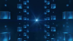 Abstract animation, blue glowing Neon Glass futuristic cubes floating in cyber matrix, big data, block chain and digital technology hi tech concept. Modern background, motion design, Loopable, LED, 4K - Powered by Shutterstock - Get 15% off with code: PIKWIZARD15