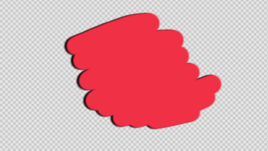 a red blotch with dark shadow is isolated on a transparent checkered background in a digital image.