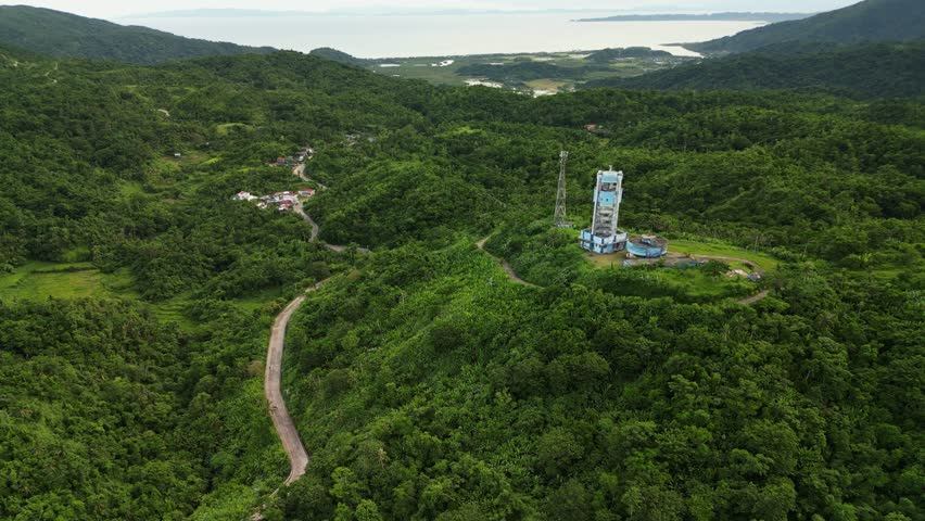 Dense Tropical Mountains Near PAGASA Virac Radar Station In Buenavista, Bato, Catanduanes, Philippines. Aerial Drone Shot