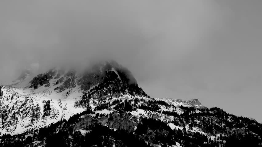 Winter landscape of the mountains around Panticosa from the Argualas waterfalls. Tena Valley, Alto Gallego region, Huesca, Aragon, Spain, Europe.