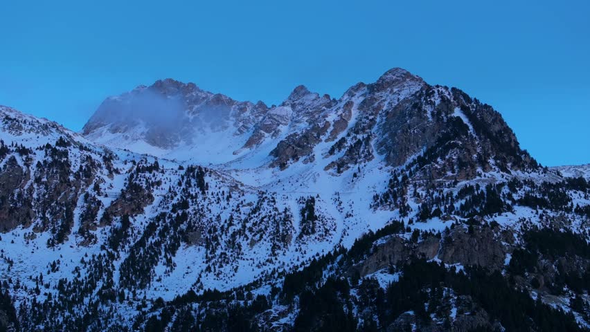 Winter landscape of the mountains around Panticosa from the Argualas waterfalls. Tena Valley, Alto Gallego region, Huesca, Aragon, Spain, Europe.