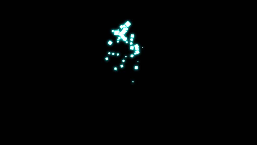 Energetic display of shimmering blue geometric particles in a dynamic arrangement