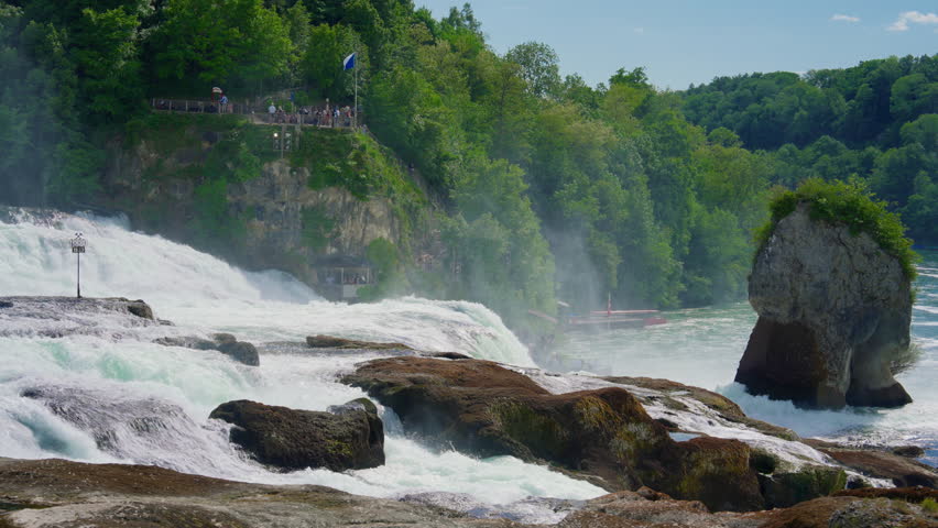 Switzerland Rhine Falls waterfall. Largest natural river waterfall Europe