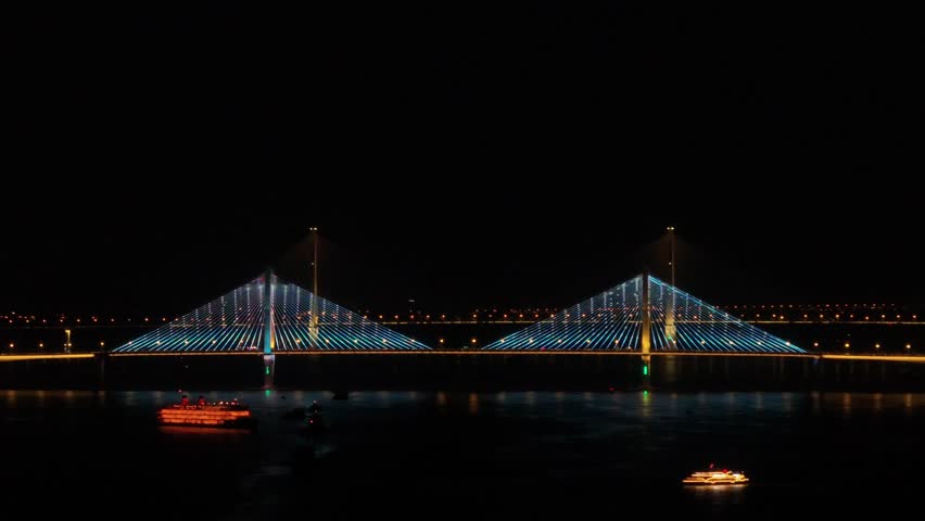 Wuhan city landmark skyline night scene