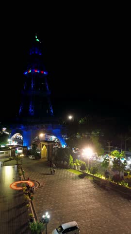 Aerial View of Illuminated Tower at Night
