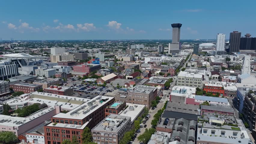 Aerial View Of New Orleans City With The National WWII Museum And City Tower Apartment Building In USA.
