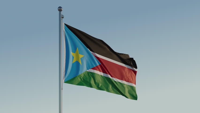 South Sudan Juba Flag seamless loop Cinematic Realistic Waving Blue Sky