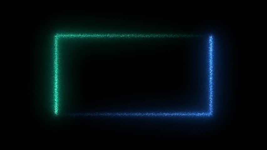 Square rectangle picture frame with two tone neon color motion graphic on isolated black background. frame blue color glowing fluorescent neon lights on black screen