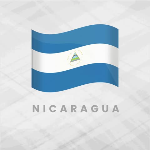Vibrant Animated Nicaragua Flag Waving with Bold Blue and White Stripes and National Coat of Arms Representing Liberty, Peace, and Central American National Pride