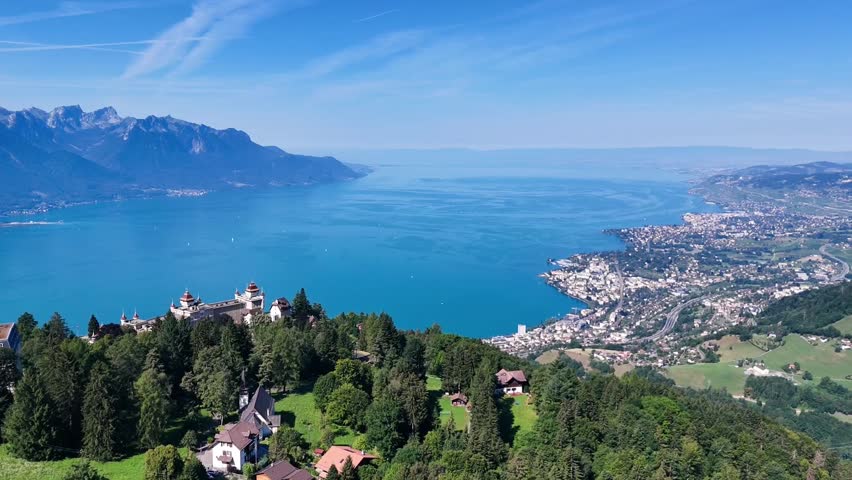 Aerial View of Lake Geneva and Montreux, Switzerland