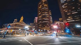 4K Footage of Boston cityscape with traffic road and street light around Faneuil Hall Visitor at night time in Massachusetts, Boston, United States, Travel Destination tourist and Transportation - Powered by Shutterstock - Get 15% off with code: PIKWIZARD15