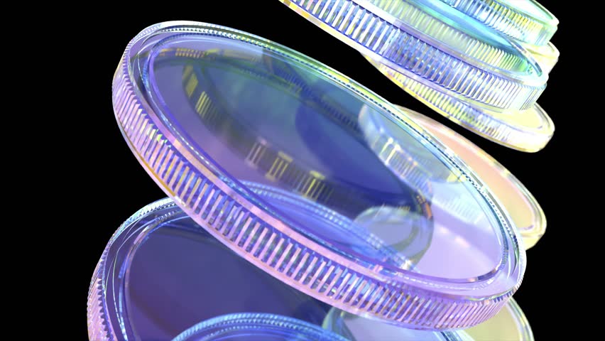 Camera multi colored glass lenses on black bg able to rotate endless 4k. 3D Illustration