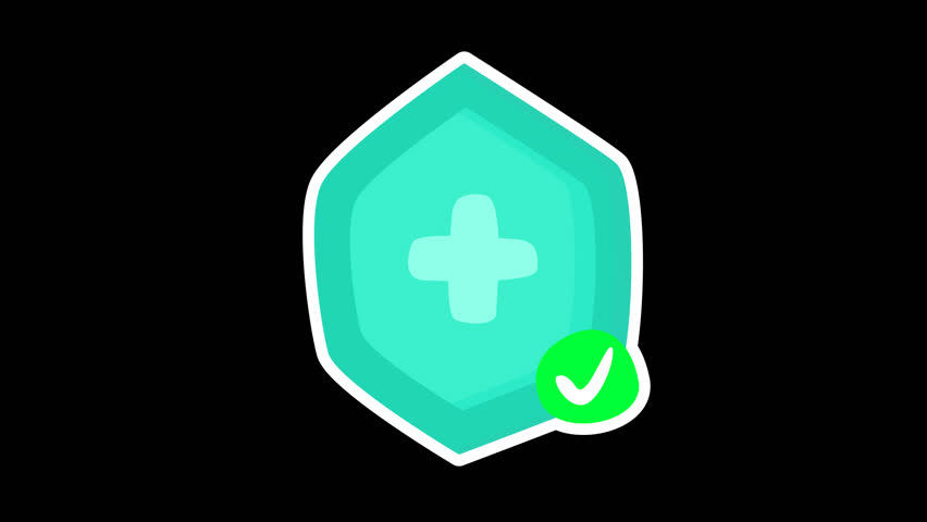 Animated medical teal hexagon icon a plus sign and checkmark signify health approval, suitable for medical websites, apps, and brochures