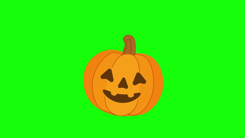 Animated jack-o'-lantern smiling and winking while gently swaying side to side on a green screen background, perfect for Halloween video projects, overlays, promos, and festive compositions.