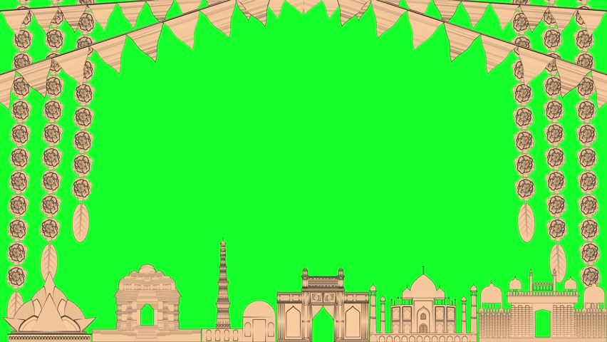 indian historical structures and traditional flower decoration on green screen animation