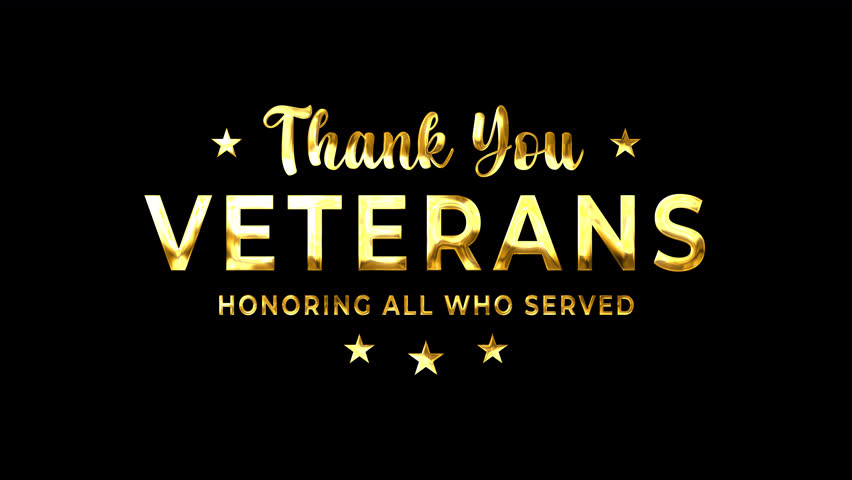 Thank You Veterans text animation. Animated text Veterans Day in gold color. Honoring all who served. 4k animation - Powered by Shutterstock - Get 15% off with code: PIKWIZARD15