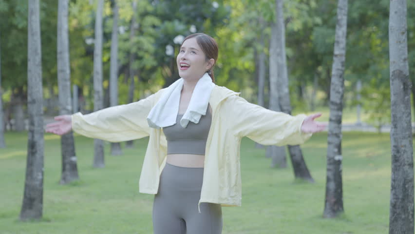 Asian women are healthy. They wake up early to exercise in the park. There are many trees that make them feel refreshed. Their favorite sports are running and yoga. Health care.