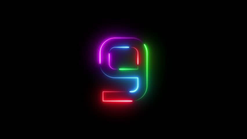 Neon countdown timer number. Countdown timer 9 text animation.