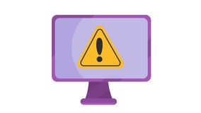Computer warning screen alert icon in cartoon animation. Digital error notification monitor. Online problem warning sign. Cybersecurity threat display and data security sign. Alpha channel. - Powered by Shutterstock - Get 15% off with code: PIKWIZARD15