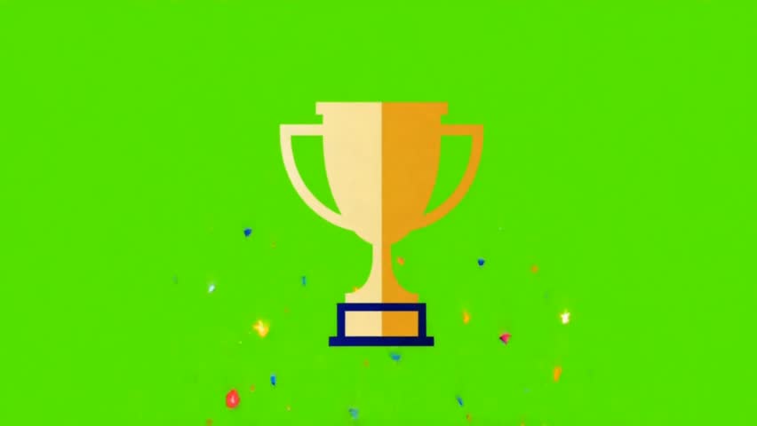 Golden Trophy Pop Up Icon Animation - Success and Achievement Award Symbol on Green Screen