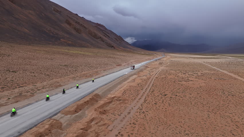 Drone Shot of Adventure Motorbike Tour in Himalayas