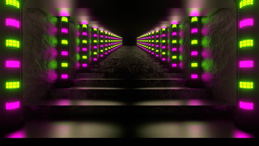 Pink and Green Neon Column Stairs Background VJ Loop in 4K