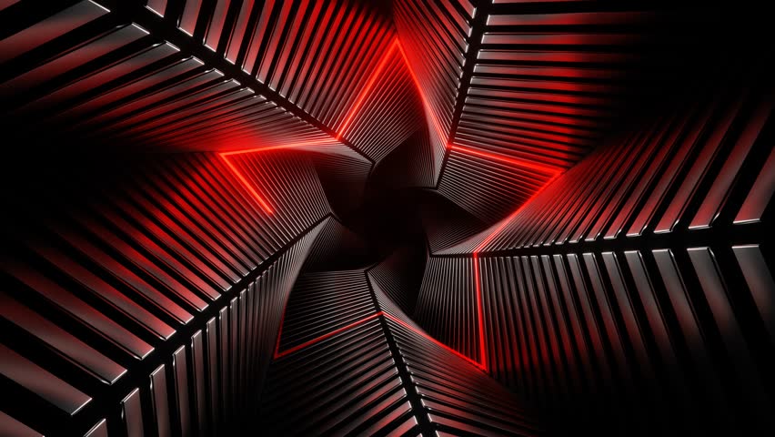 Red and White Neon Star Spiral Tunnel Background VJ Loop in 4K