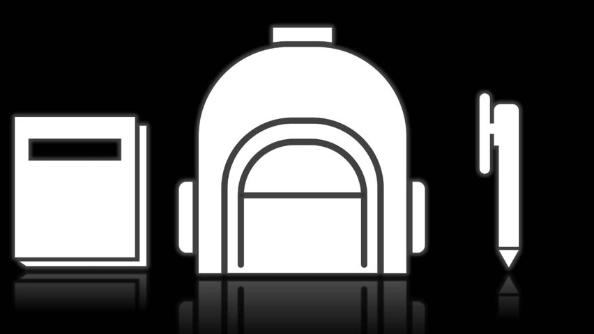 school bag containing various stationery such as rulers and notebooks, with a black background, representing education, readiness to learn, and student life