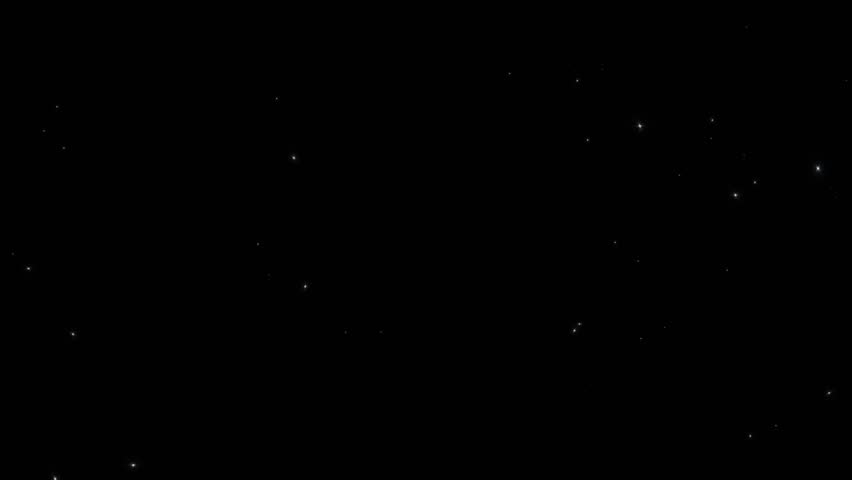 Loop animation falling down glow white dust star particles on black abstract background. Animation of fiery green glowing flying ember burning ash particles.