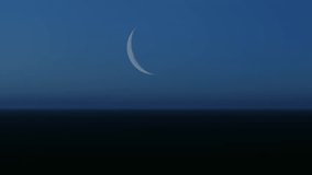 crescent moon illuminates a deep blue night sky with faint stars and subtle horizon. Ideal for space, dreams, nature themes, or as a background for religious and spiritual content.  - Powered by Shutterstock - Get 15% off with code: PIKWIZARD15