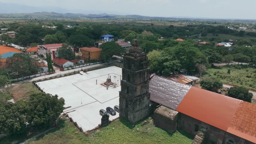 Aerial 4K Drone of Philippines Oldest Church, San Pablo Church Ruins, Isabela
iconic Baroque-style church,  blend of adobe, bricks, riverstones, and coral stones in its construction