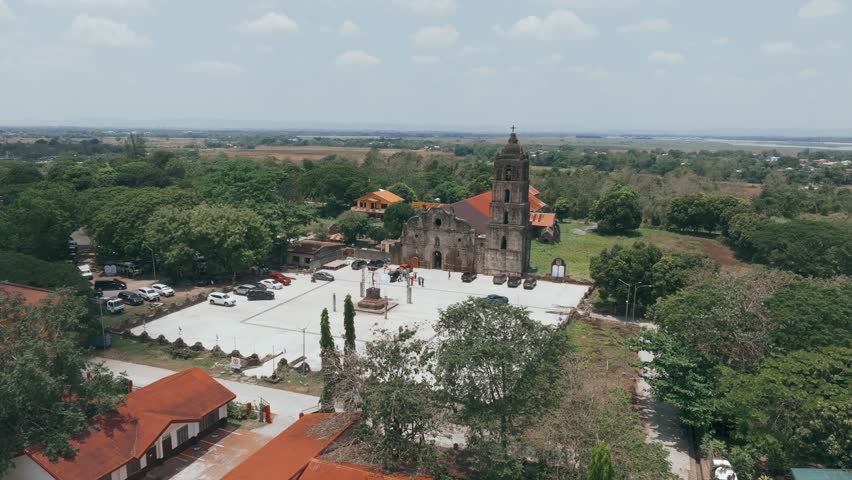Aerial 4K Drone of Philippines Oldest Church, San Pablo Church Ruins, Isabela
iconic Baroque-style church,  blend of adobe, bricks, riverstones, and coral stones in its construction