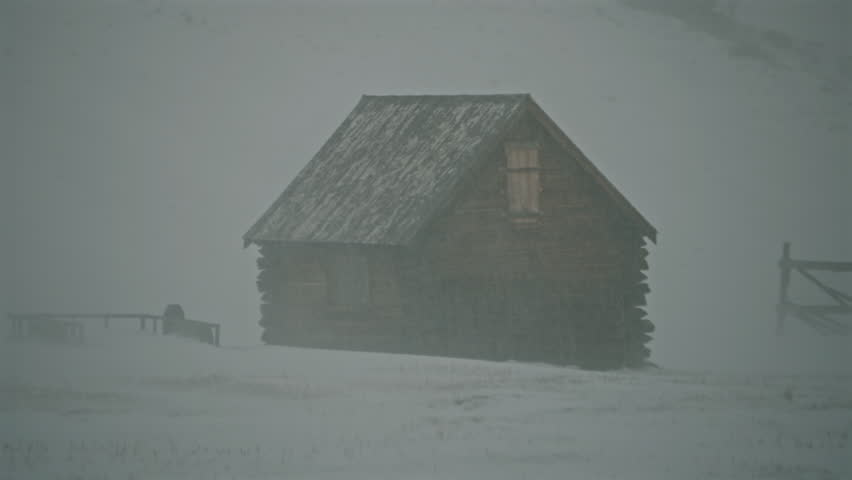 Old House in Blizzard on American Plain