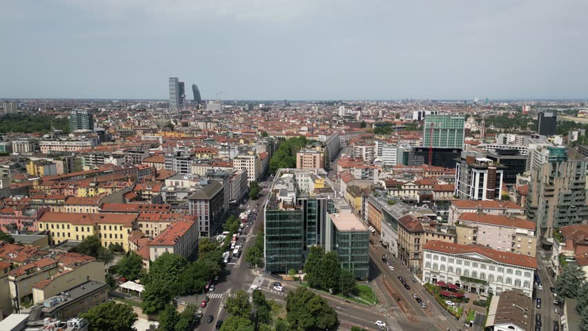 Milan City Skyline Drone Footage – Aerial View of Urban Horizon, Italy