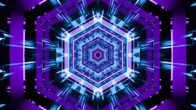 An abstract illustration of glowing hexagonal tunnel of purple and blue neon lights forms a hypnotic, futuristic digital kaleidoscope - Powered by Shutterstock - Get 15% off with code: PIKWIZARD15