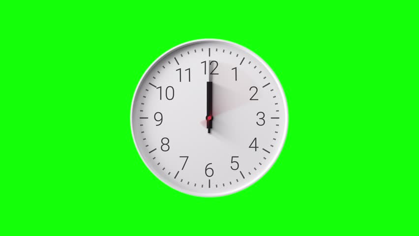 Clock Timelapse Greenscreen Alpha Loop. Fast movement of clock hands motion blur. Analog Wall Clock Isolated. Time Passing Fast. 12 Hours Classic Clock 
