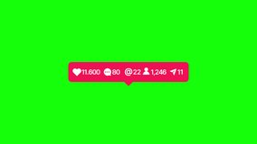 Social media likes, comments, followers, share notifications. Numbers increase animation. Green Screen Chroma key, Alpha channel - Powered by Shutterstock - Get 15% off with code: PIKWIZARD15