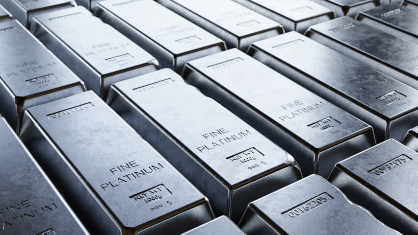 Stacked platinum bullion bars symbolize wealth, investment security, and precious metal value. Perfect for financial, banking, or commodity market visuals and economic content. Looped video