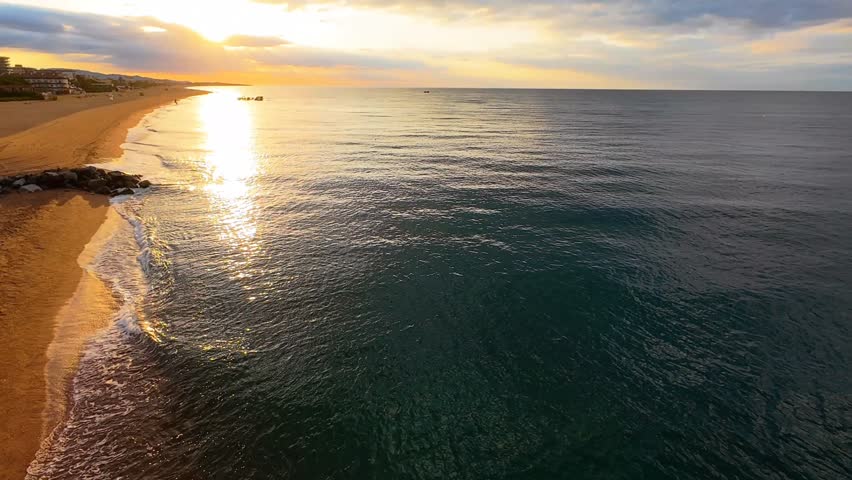 Aerial View of Spanish Coastline at Sunset, 4K Drone Footage