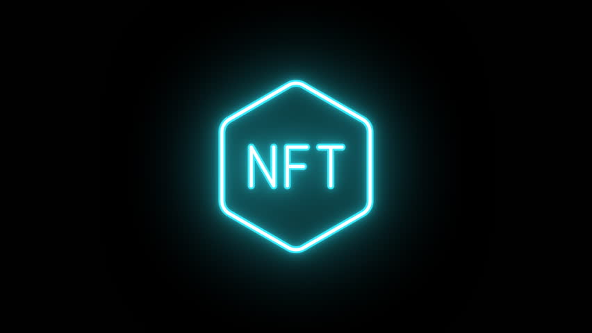 Neon NFT token animation, uniform rotation with color blink. Glowing neon 3D NFT icon, looped spin with blink. NFT technology, digital token, virtual artwork marketplace, crypto coin. 4 colors