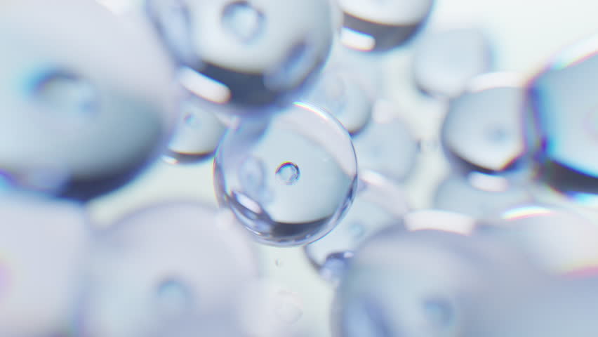 Floating hydrating molecules in abstract clean space. Perfect for beauty, wellness, or futuristic skincare product visuals. 3d animation.