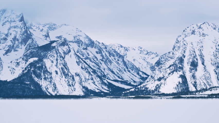 Panoramic View of Snowy Grand Teton Peaks